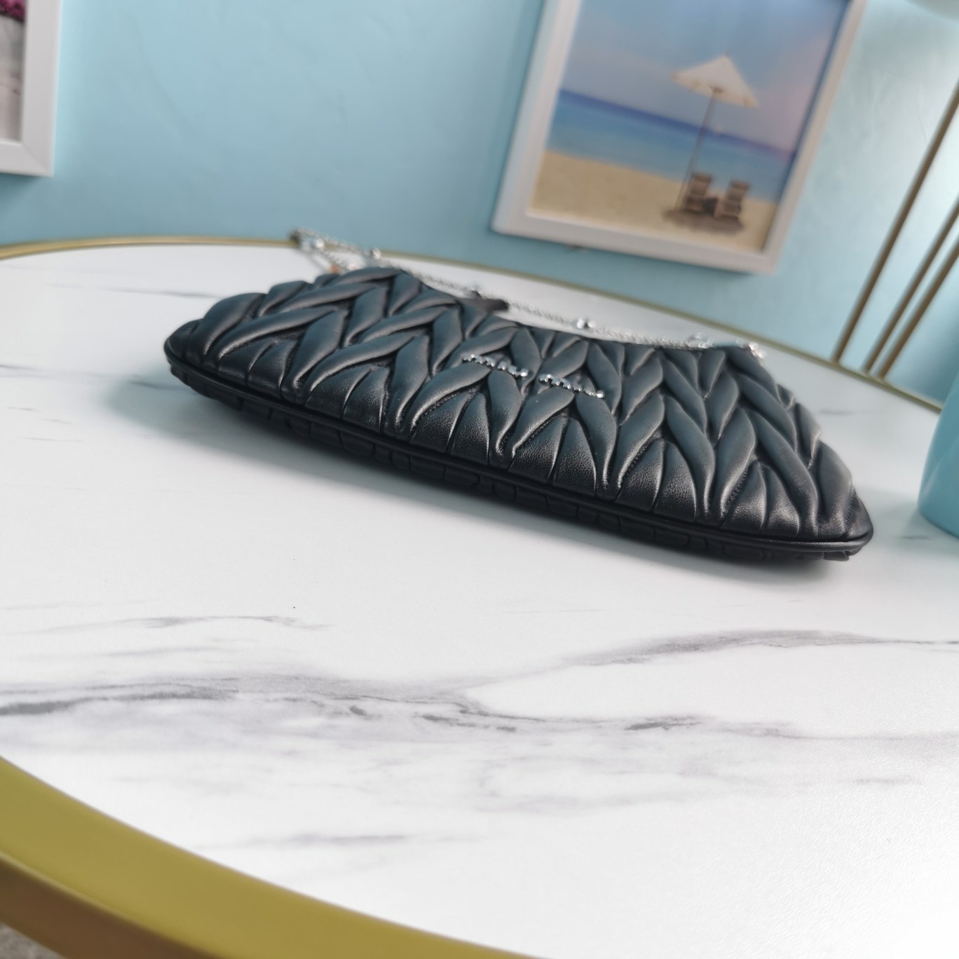 MIUMIU缪缪Cloquet进口小羊皮半圆腋下钻石链条包5BH189