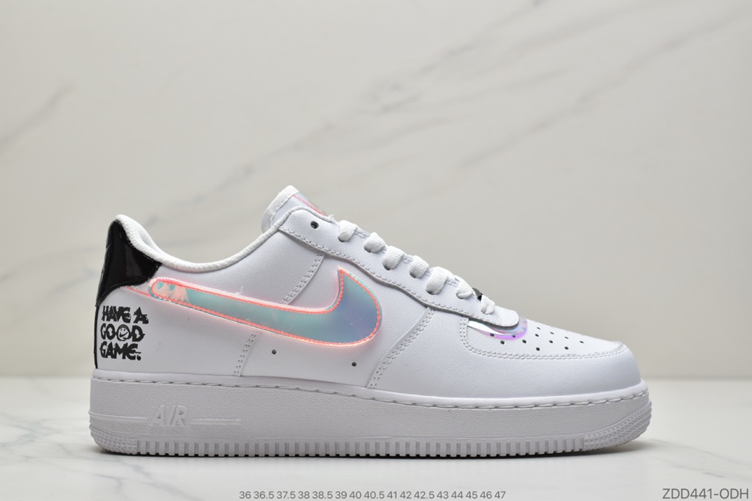 230 公司级耐克Nike Air Force 1’07”Have A Good Game”空军一号经典低帮百搭休闲运动板鞋“皮革白黑炫彩PVC魔术贴”DC0710-191