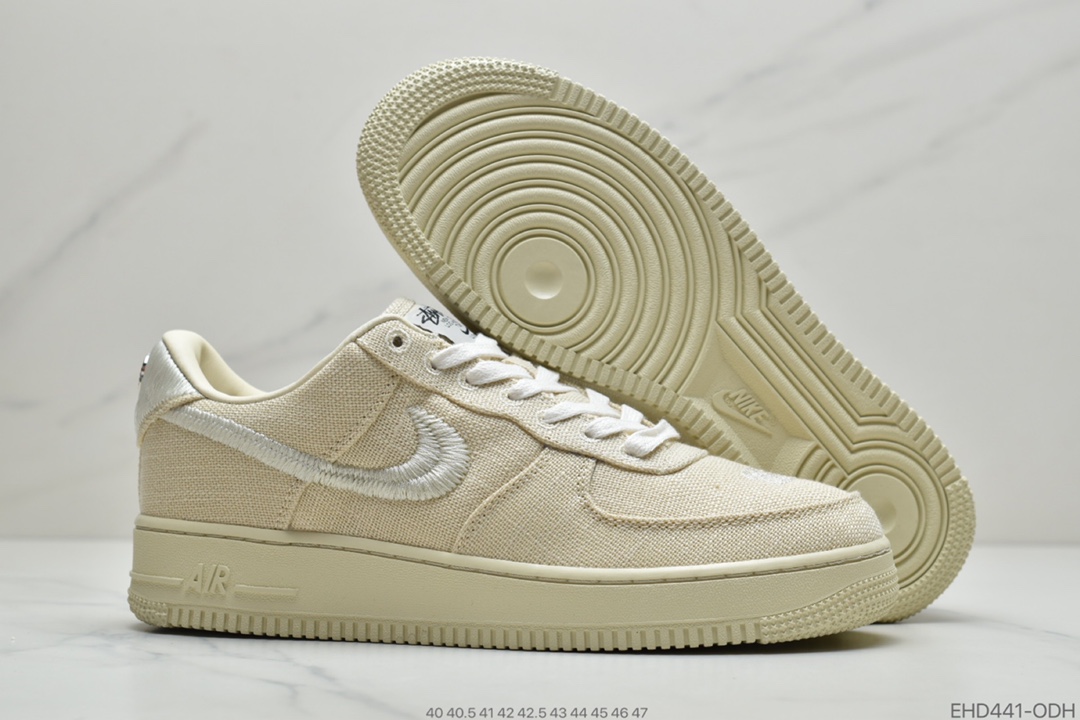 400 公司级男鞋美国元祖街头潮牌Stussy斯图西 x Nike Air Force 1 '07 Low”Black Cool”空军低帮经典百搭休闲运动板鞋CZ9084-200