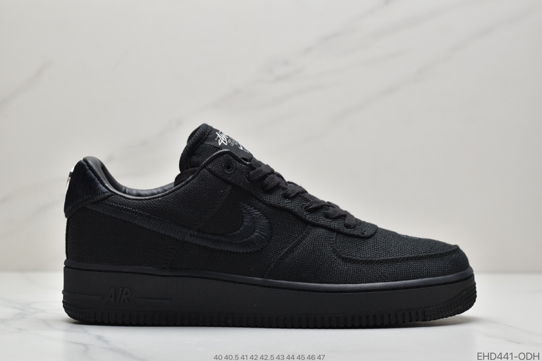 400 公司级男鞋美国元祖街头潮牌Stussy斯图西 x Nike Air Force 1 '07 Low”Black Cool”空军低帮经典百搭休闲运动板鞋CZ9084-200