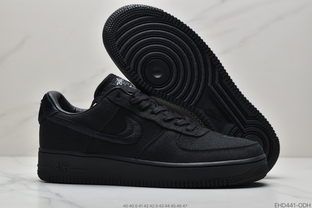 400 公司级男鞋美国元祖街头潮牌Stussy斯图西 x Nike Air Force 1 '07 Low”Black Cool”空军低帮经典百搭休闲运动板鞋CZ9084-200