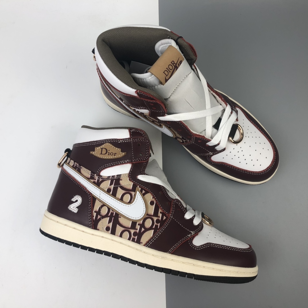 460 墨尔本的球鞋定制团队BespokeIND x Dior x Air Jordan 1 Custom”Air Dior” 砖红深棕黄白CD重影 AJ1乔丹一代经典高帮文化百搭休闲运动篮球鞋 CN8607-006