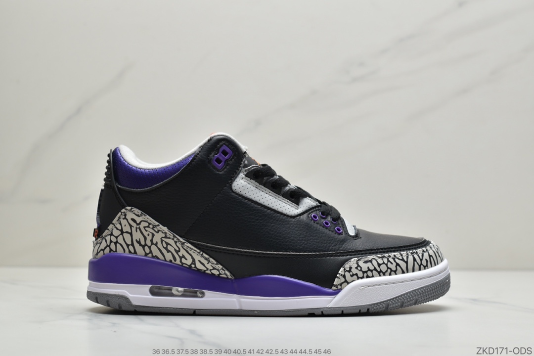 270 公司级Air Jordan 3 “Court Purple”黑紫整双鞋采用黑色打底CT8532-050
