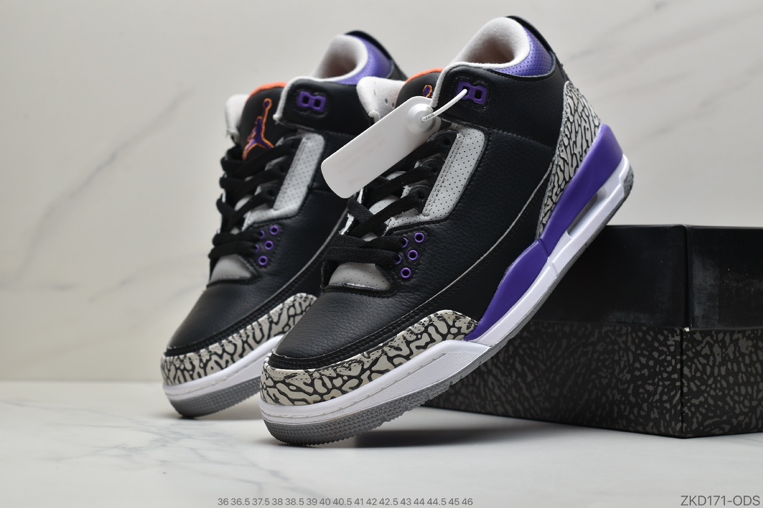 270 公司级Air Jordan 3 “Court Purple”黑紫整双鞋采用黑色打底CT8532-050
