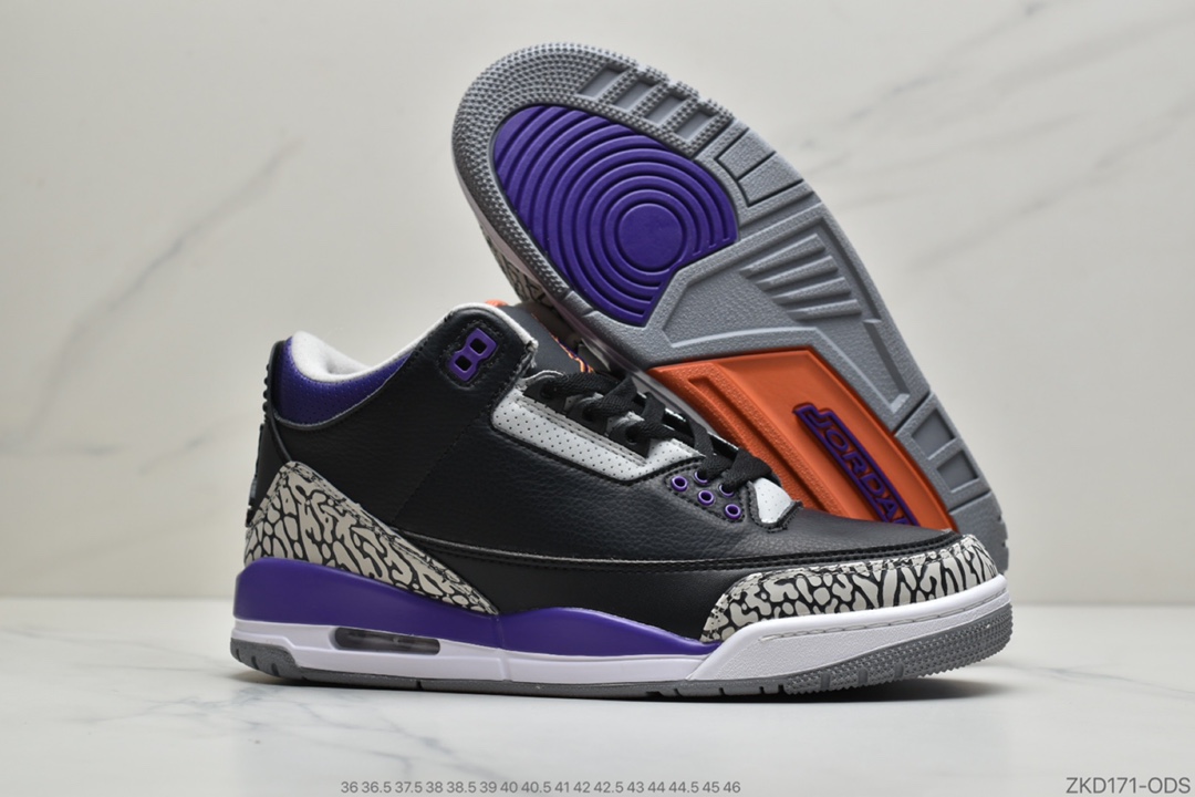 270 公司级Air Jordan 3 “Court Purple”黑紫整双鞋采用黑色打底CT8532-050