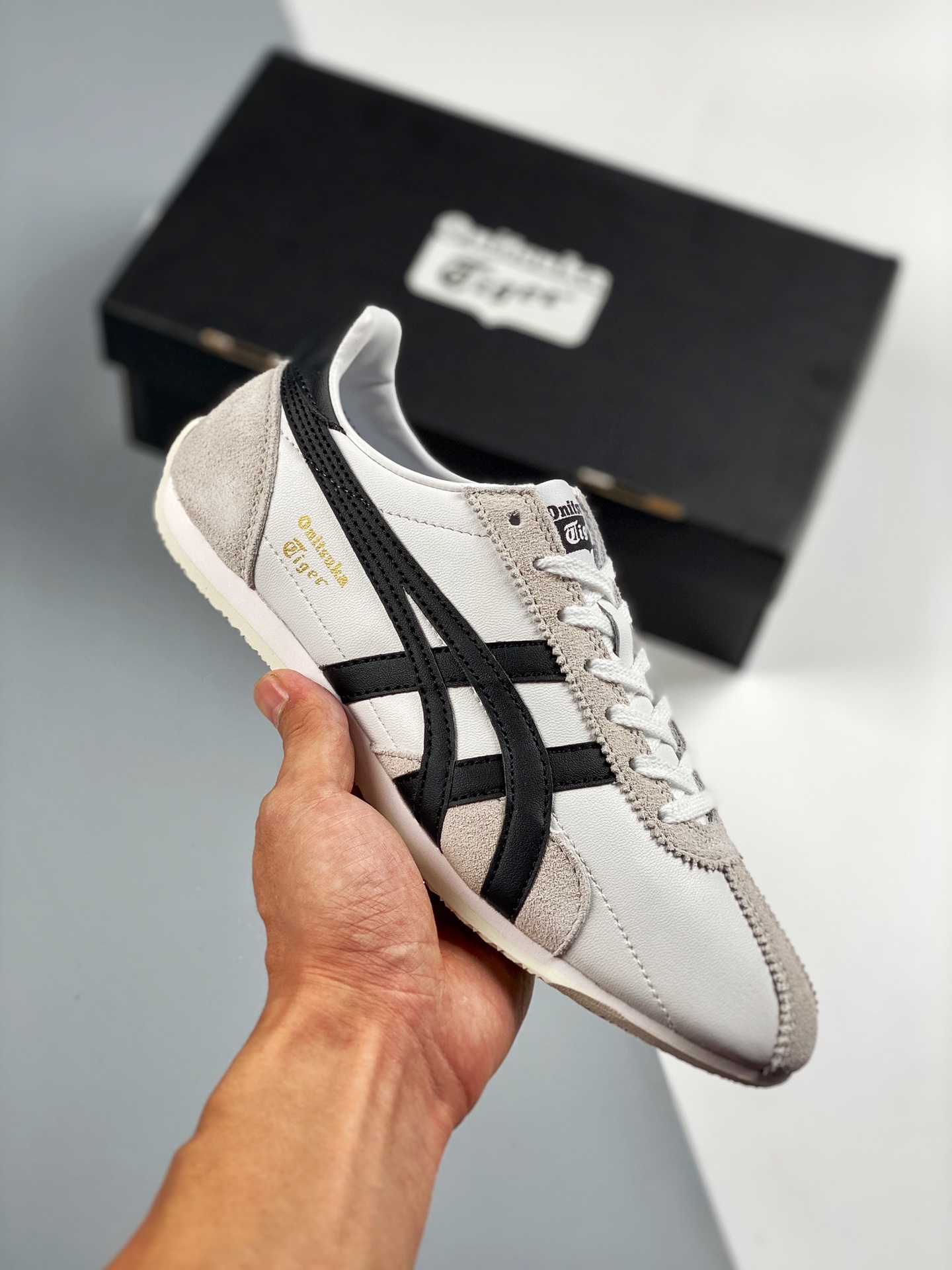 Asics Onitsuka Tiger, blanco y negro, versión escaneable, piel de cordero de primera capa con etiqueta original, alta p…