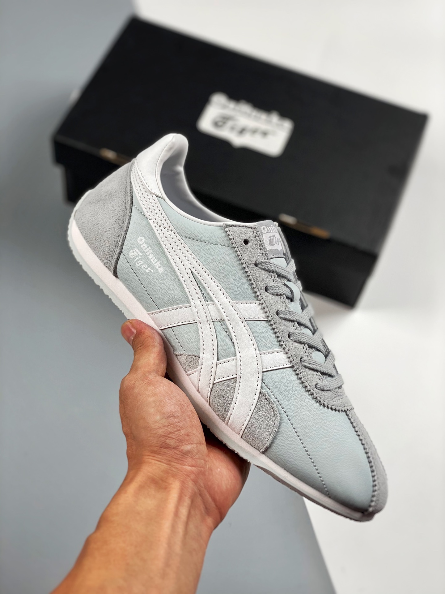 Asics Onitsuka Tiger, gris claro, versión escaneable, piel de cordero de primera capa con etiqueta original, alta proba…