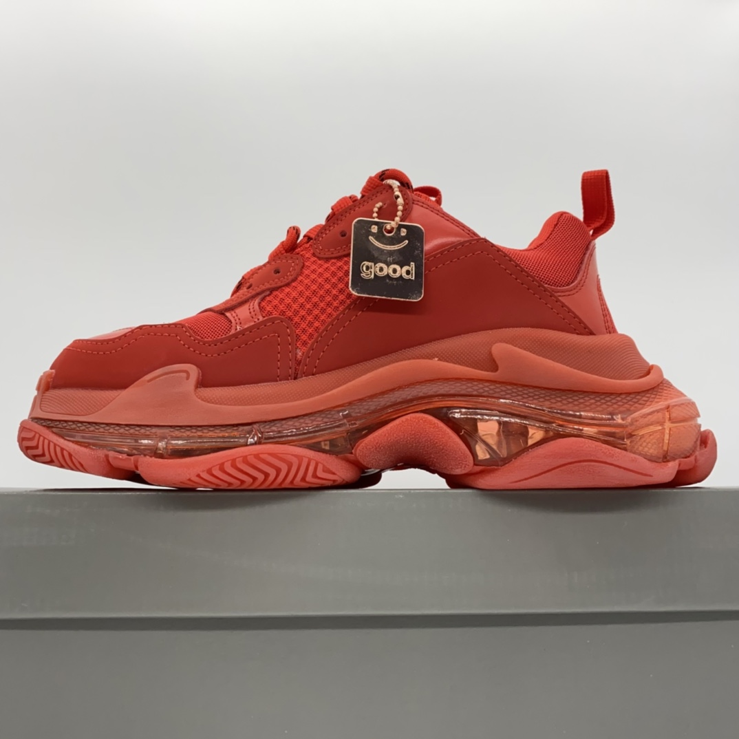 P Buena versión superior Balenciaga Triple S rojo brillante Zapatos retro papá con colchón de aire Balenciaga Versión o…