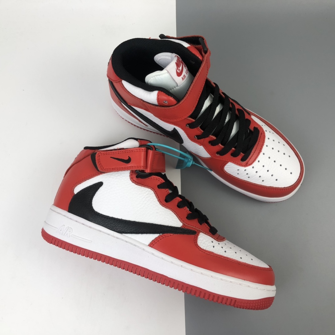 260 Travis Scott x Nike Air Force 1 Mid LV8”Dark Mocha”空军一号经典中帮百搭休闲运动板鞋“反钩白黑红”804609-160