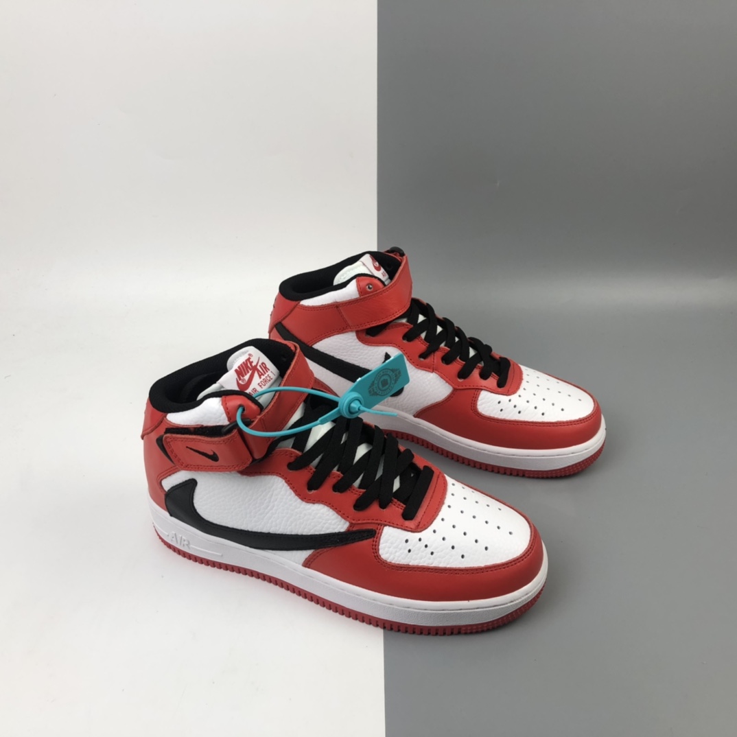 260 Travis Scott x Nike Air Force 1 Mid LV8”Dark Mocha”空军一号经典中帮百搭休闲运动板鞋“反钩白黑红”804609-160