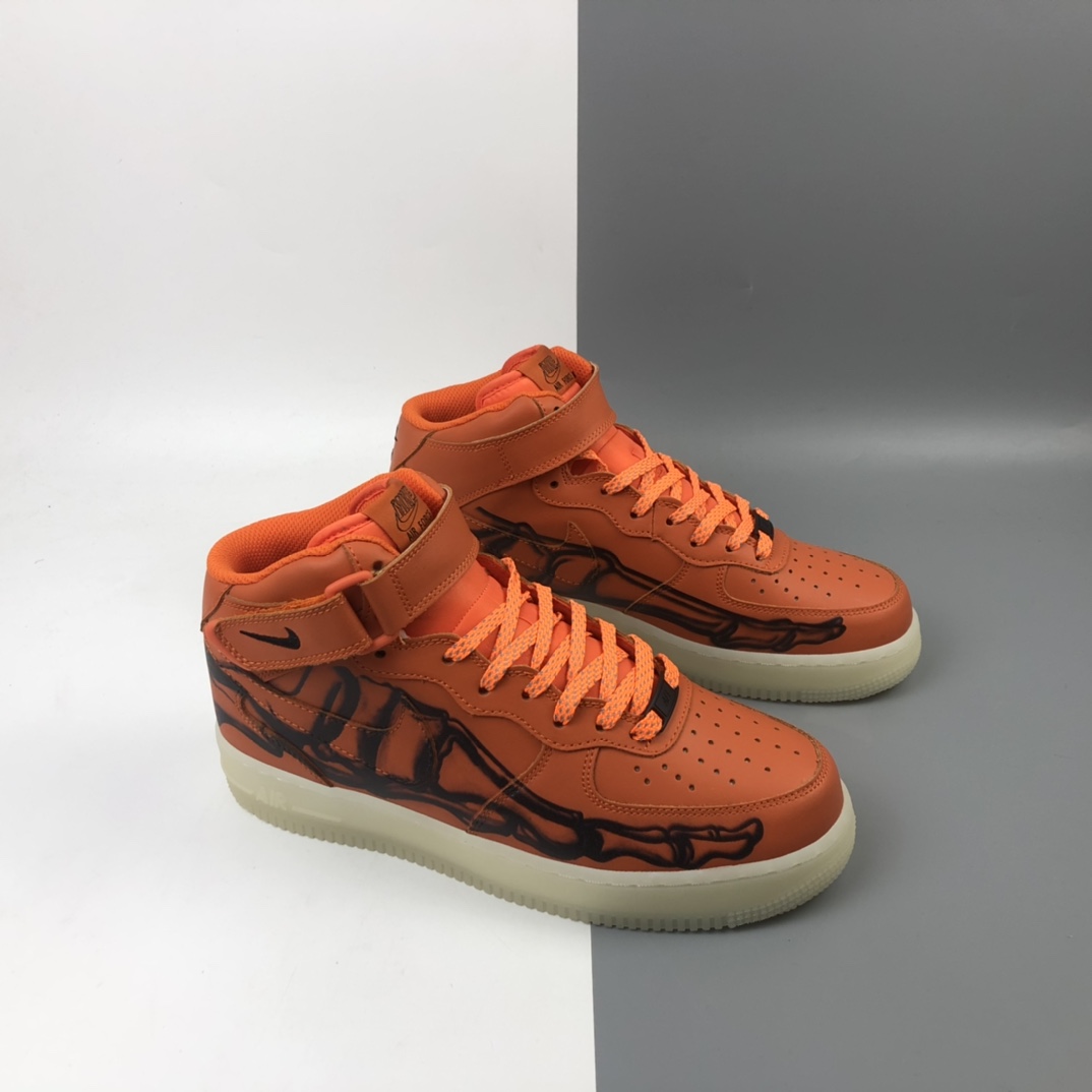 270 Nike Air Force 1 Low Skeleton ”Brilliant Orange”“皮革南瓜花脚骨透视X光”空军一号
