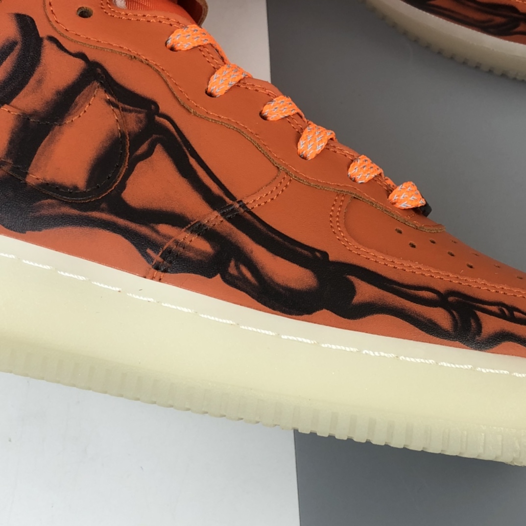 270 Nike Air Force 1 Low Skeleton ”Brilliant Orange”“皮革南瓜花脚骨透视X光”空军一号