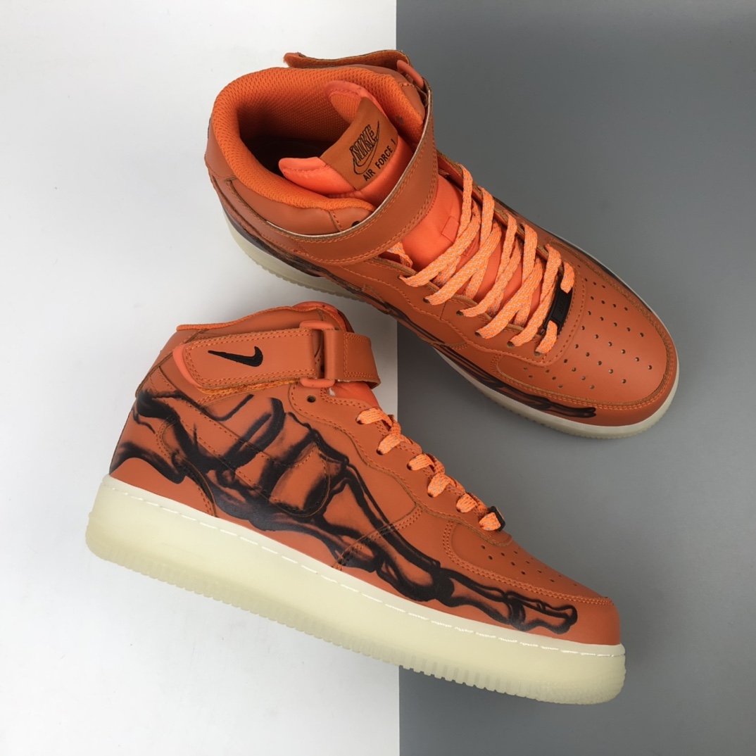 270 Nike Air Force 1 Low Skeleton ”Brilliant Orange”“皮革南瓜花脚骨透视X光”空军一号