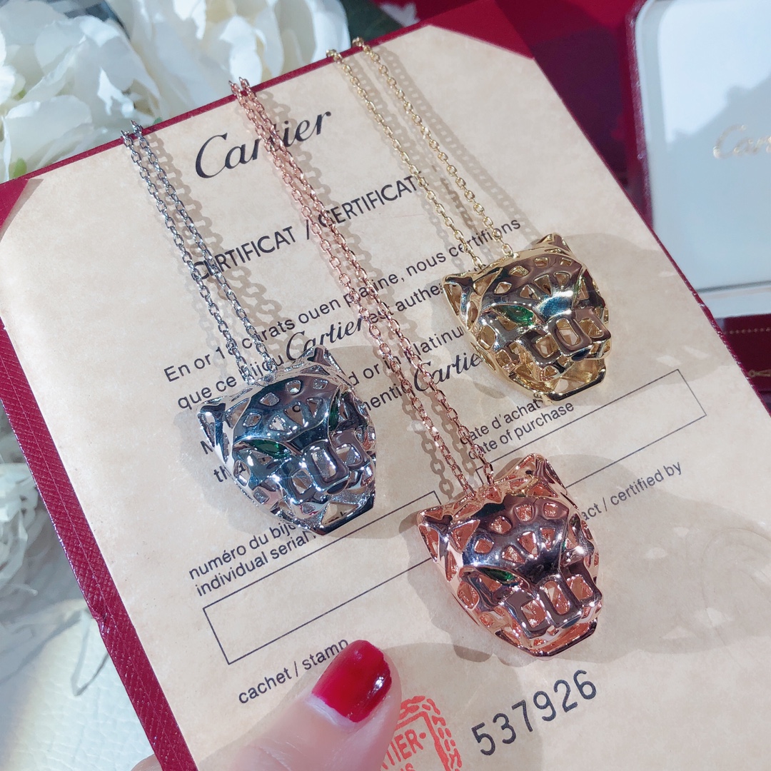 Cartier Panther Head Pendant Necklace 18K Gold Plated Sweater Chain 1 i1602426510 8658 0
