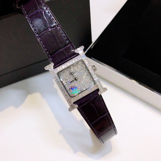 Hermes Watch Replica Wholesale Blue Pink Set With Diamonds Cowhide Crocodile Leather Alligator Strap