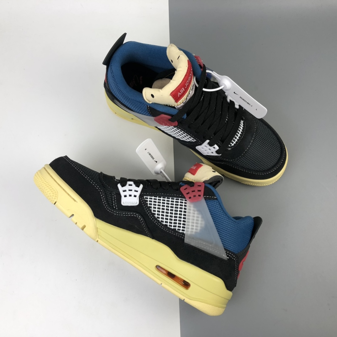 420 洛杉矶知名店铺Union LA x Nike Air Jordan 4 Retro SP”Off Noir”迈克尔·乔丹AJ4代中帮复古休闲运动文化篮球鞋“骑士黑蓝红棕黄”DC9533-001