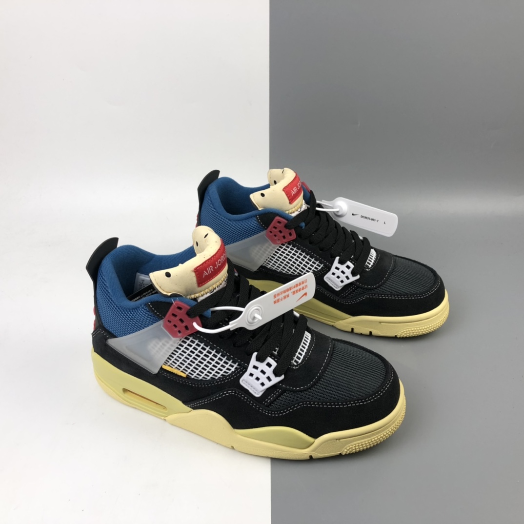 420 洛杉矶知名店铺Union LA x Nike Air Jordan 4 Retro SP”Off Noir”迈克尔·乔丹AJ4代中帮复古休闲运动文化篮球鞋“骑士黑蓝红棕黄”DC9533-001
