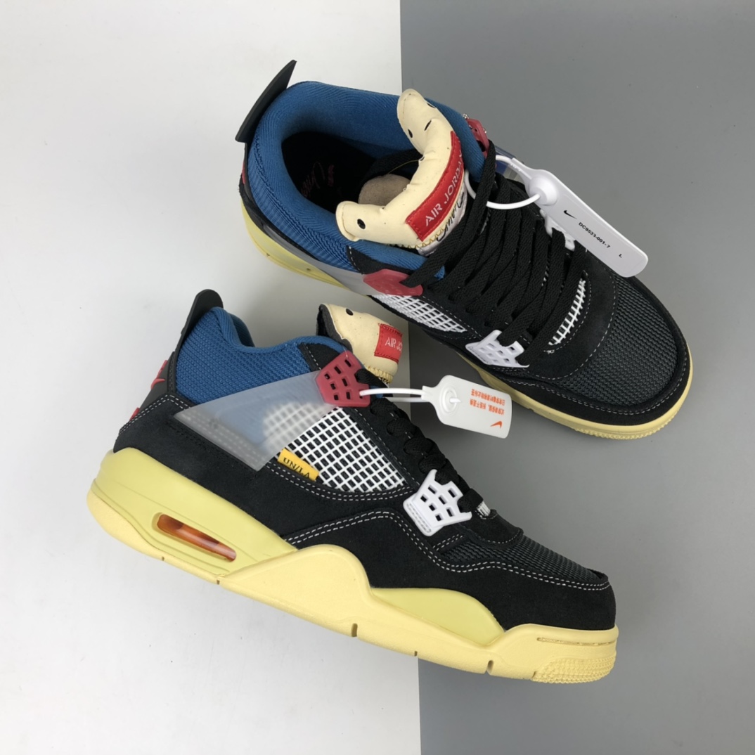 420 洛杉矶知名店铺Union LA x Nike Air Jordan 4 Retro SP”Off Noir”迈克尔·乔丹AJ4代中帮复古休闲运动文化篮球鞋“骑士黑蓝红棕黄”DC9533-001