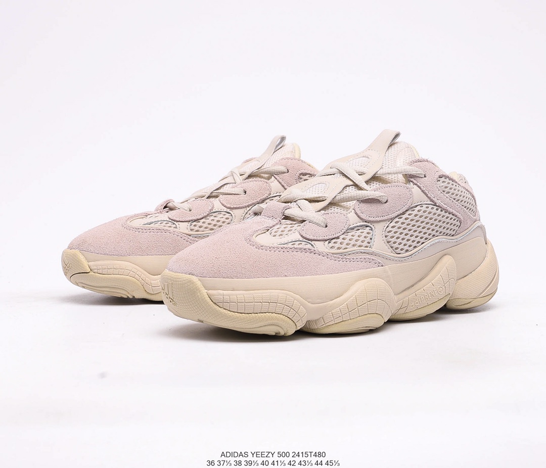 💰260
阿迪达斯Adidas 椰子500 侃爷同款 YEEZY  Desert Rat 500 复古缓震老爹鞋。鞋面采用皮革、麂皮和网眼三种材质打造
编码：2415T480