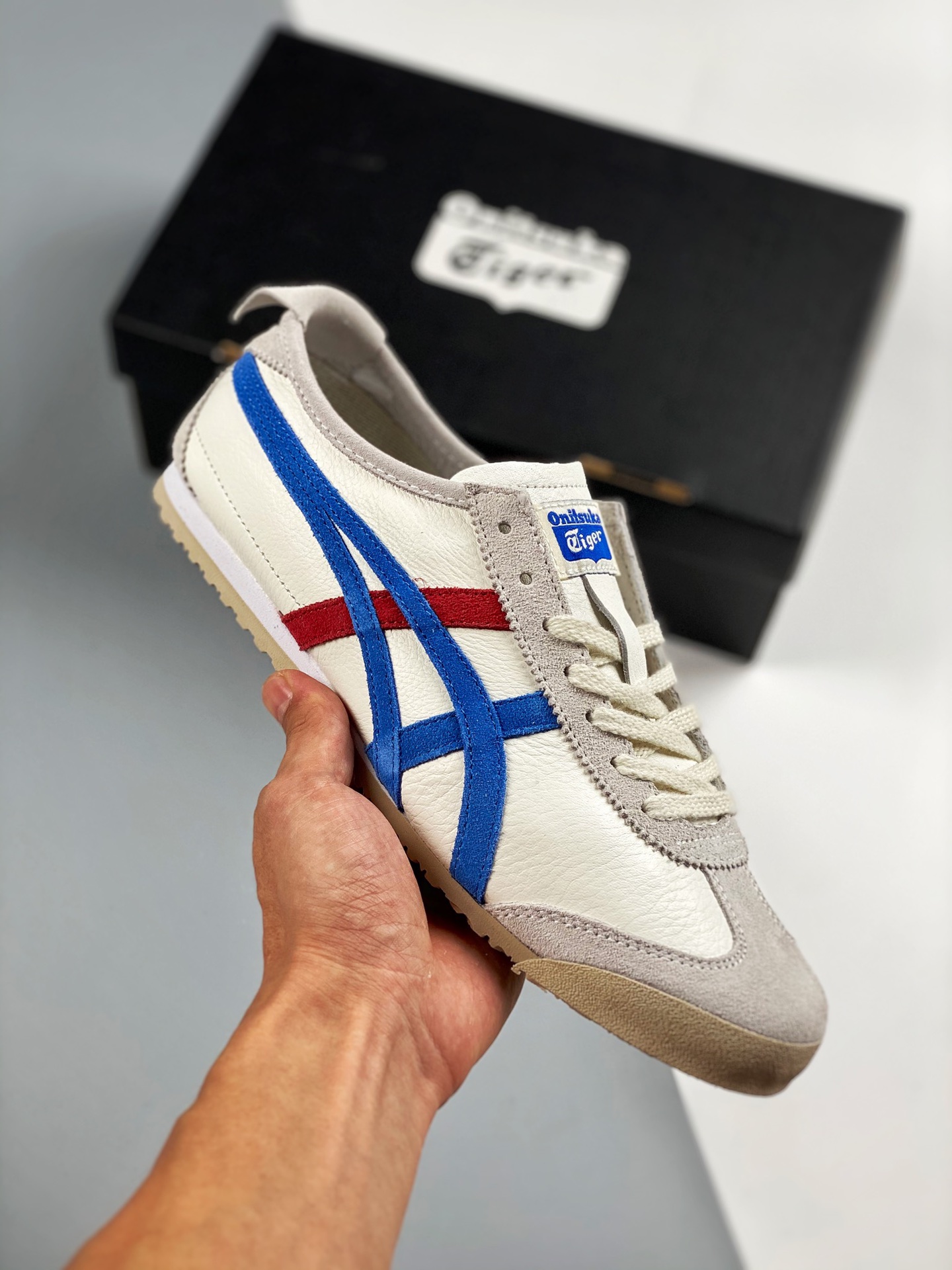 Asics Onitsuka Tiger, blanco y azul, versión escaneable, piel de cordero de primera capa con etiqueta original, alta pr…