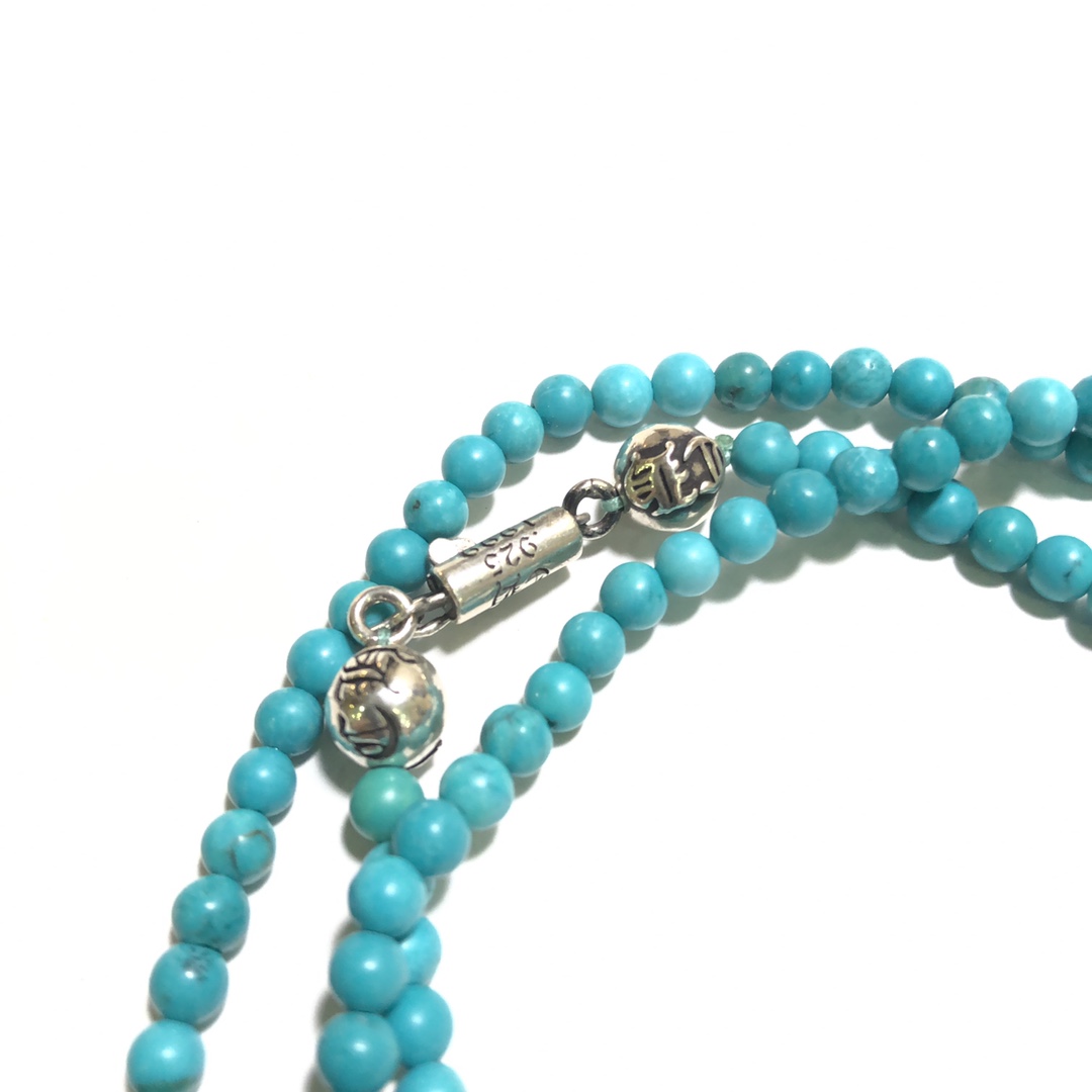 Chrome Hearts 新品上架𝐂𝐡𝐫𝐨𝐦𝐞 𝐡𝐞𝐚𝐫𝐭𝐬 克罗心4mm绿松石长银饰项链手链