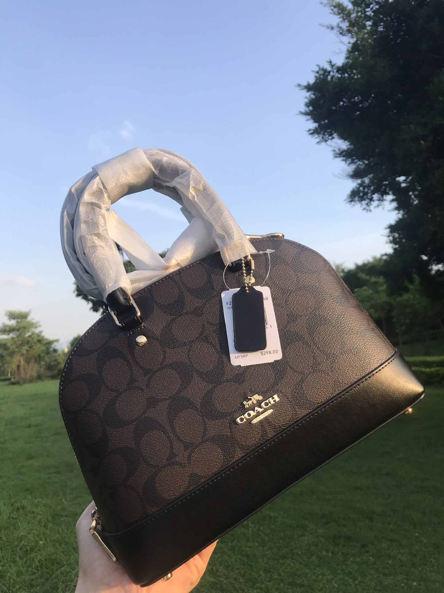 Coach ～C家 F27583棕色 coach女士PVC配牛皮斜挎手提