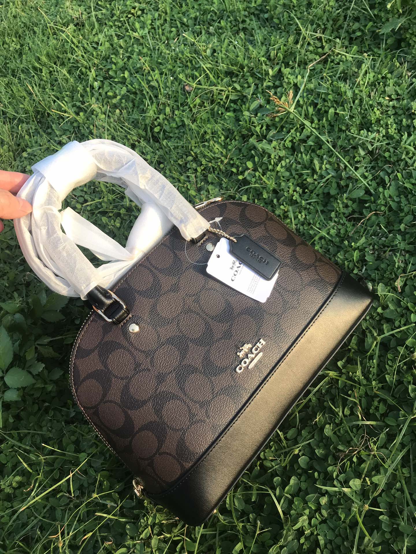 Coach ～C家 F27583棕色 coach女士PVC配牛皮斜挎手提