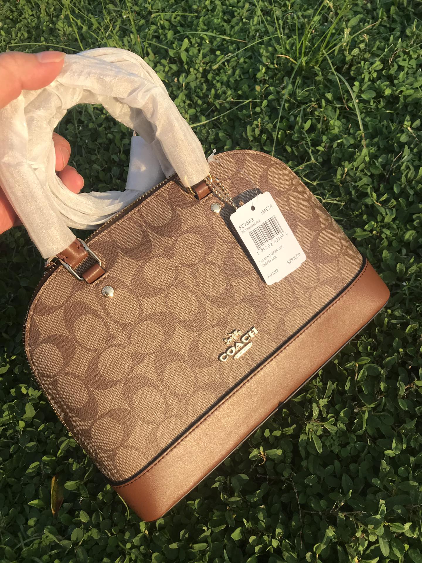 Coach ～C家 F27583棕色 coach女士PVC配牛皮斜挎手提