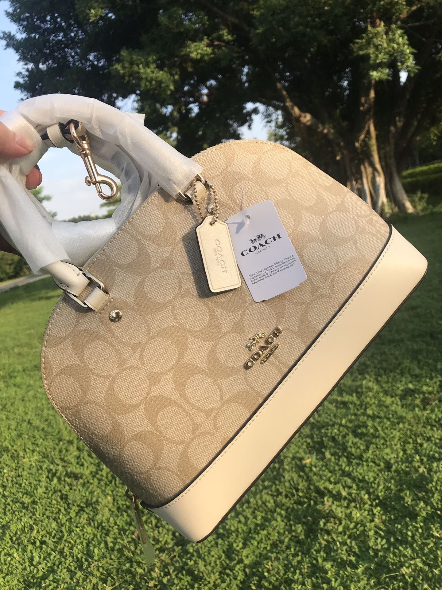 Coach ～C家 F27583棕色 coach女士PVC配牛皮斜挎手提