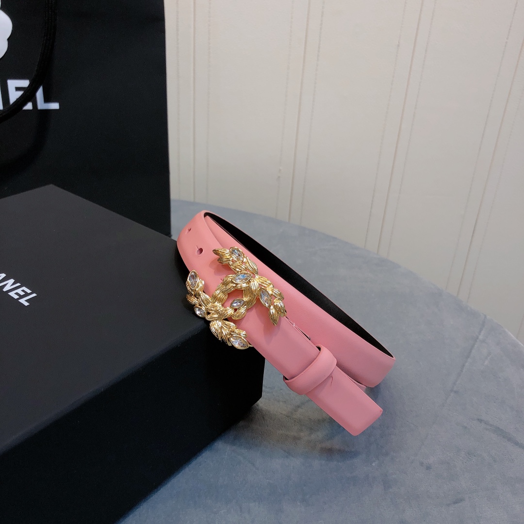 [Chanel Belts]c hanel cc wheat ears, rhinestone logo buckle. Double-sided high