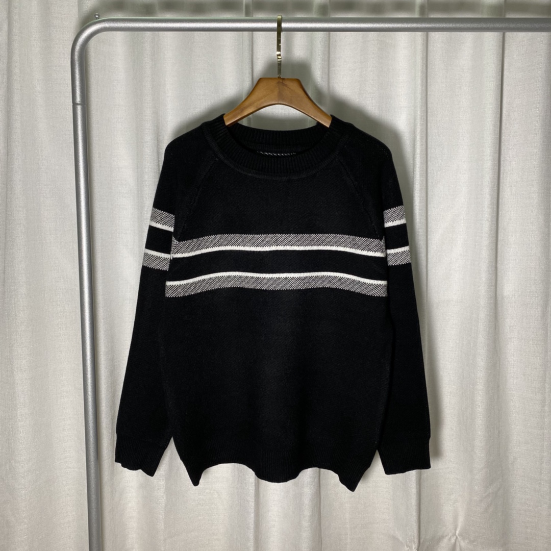 DR suéter jacquard con logo de letra a rayas indirectas de color sólido simple negro S M L XL XXL