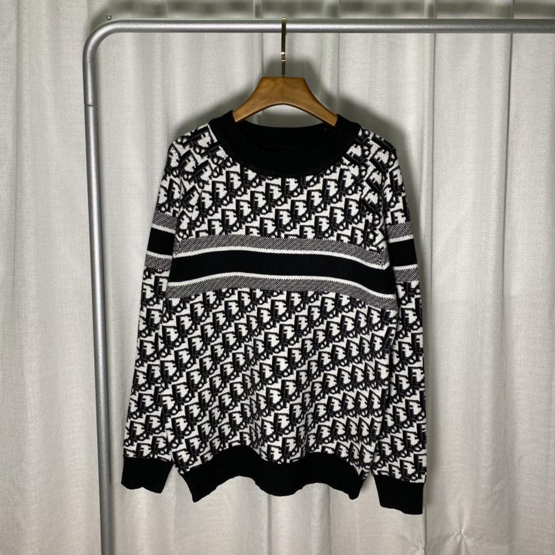 DR suéter jacquard de rayas indirectas con logo y letras en toda la prenda negro S M L XL XXL