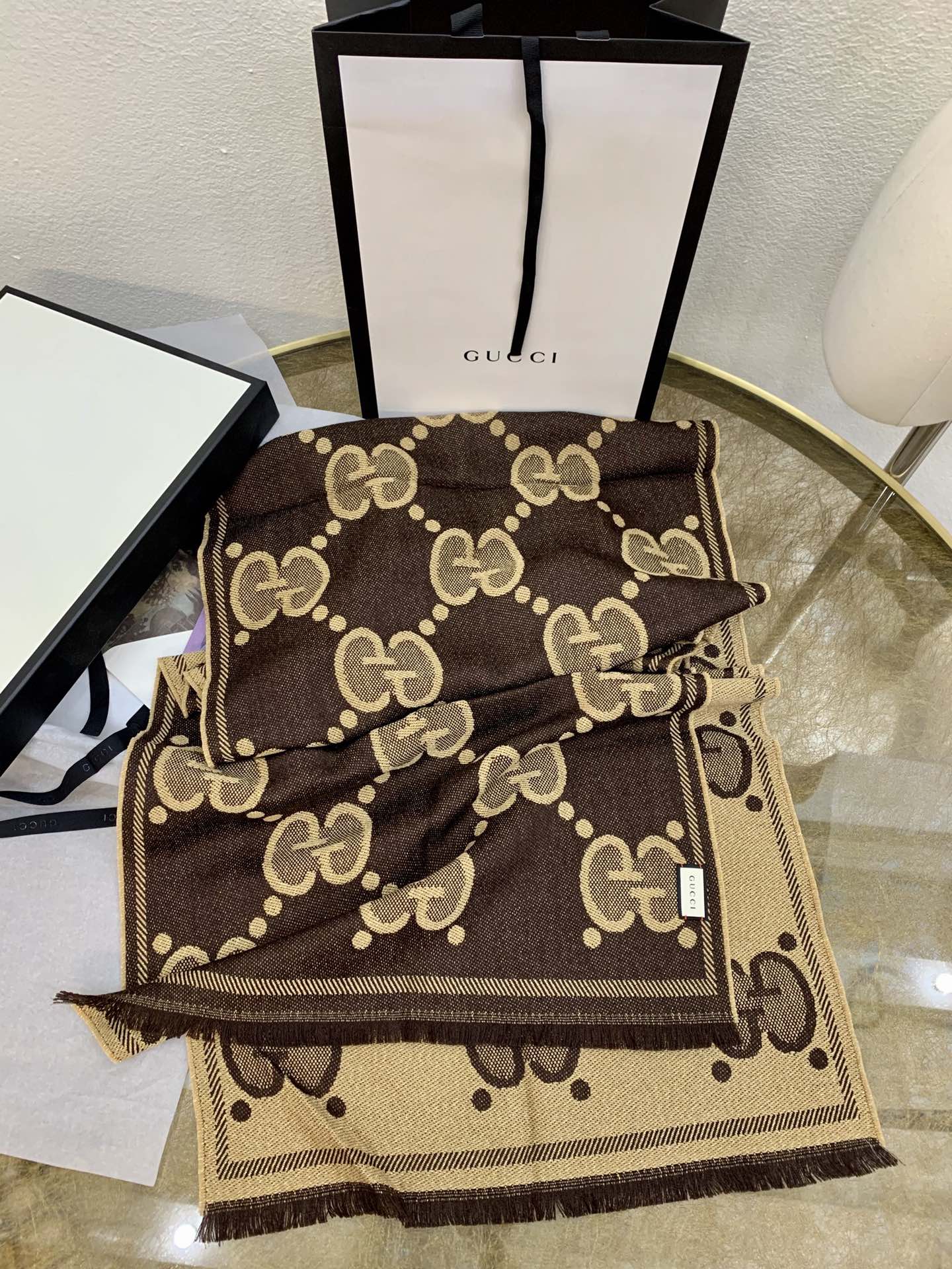 GUCCI古驰𝐺𝐺字母交织提花围巾598993
