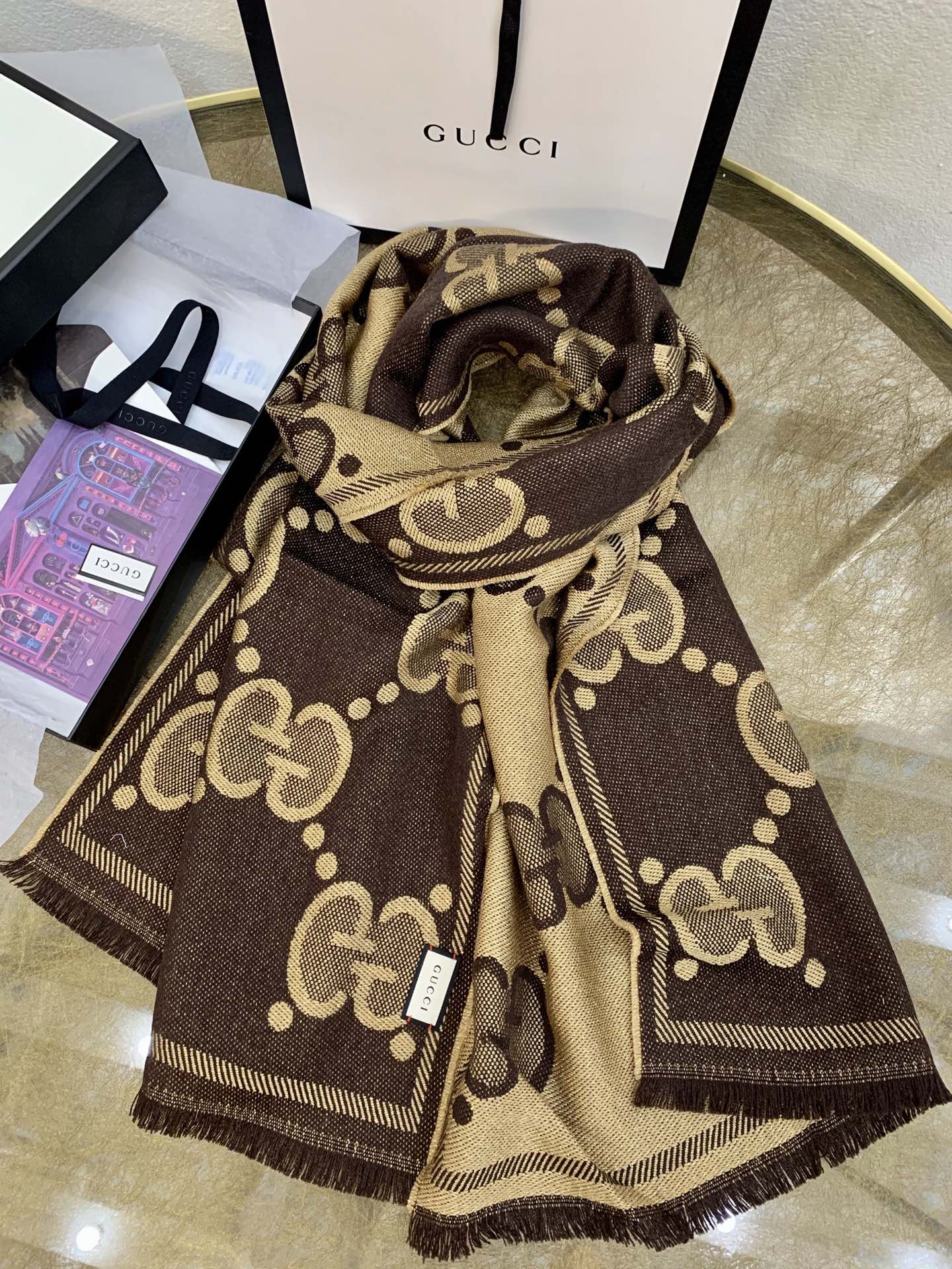 GUCCI古驰𝐺𝐺字母交织提花围巾598993