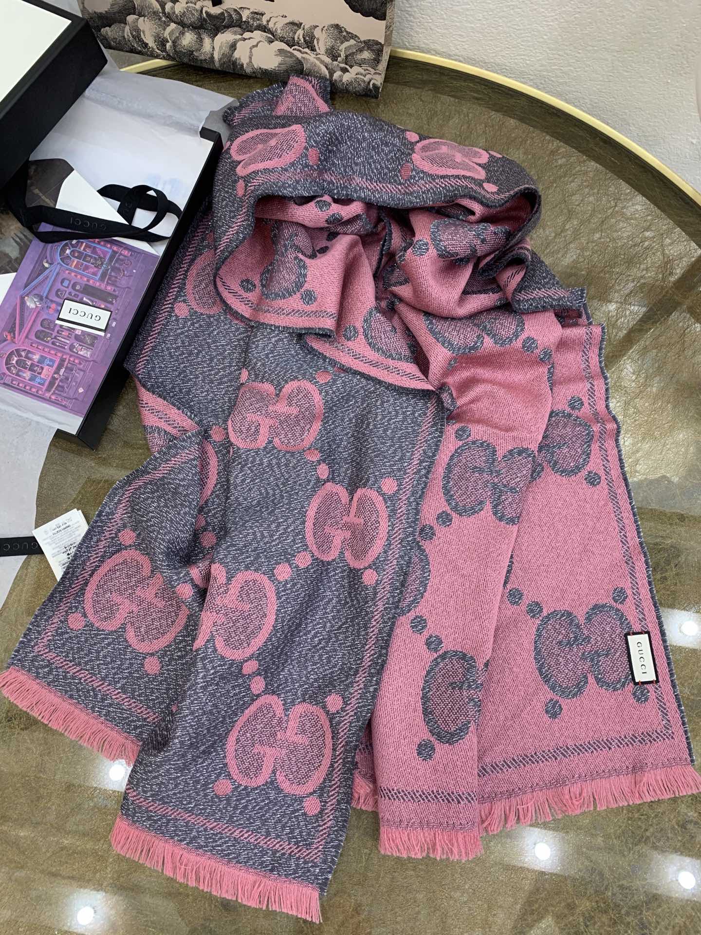 GUCCI古驰𝐺𝐺字母交织提花围巾598993