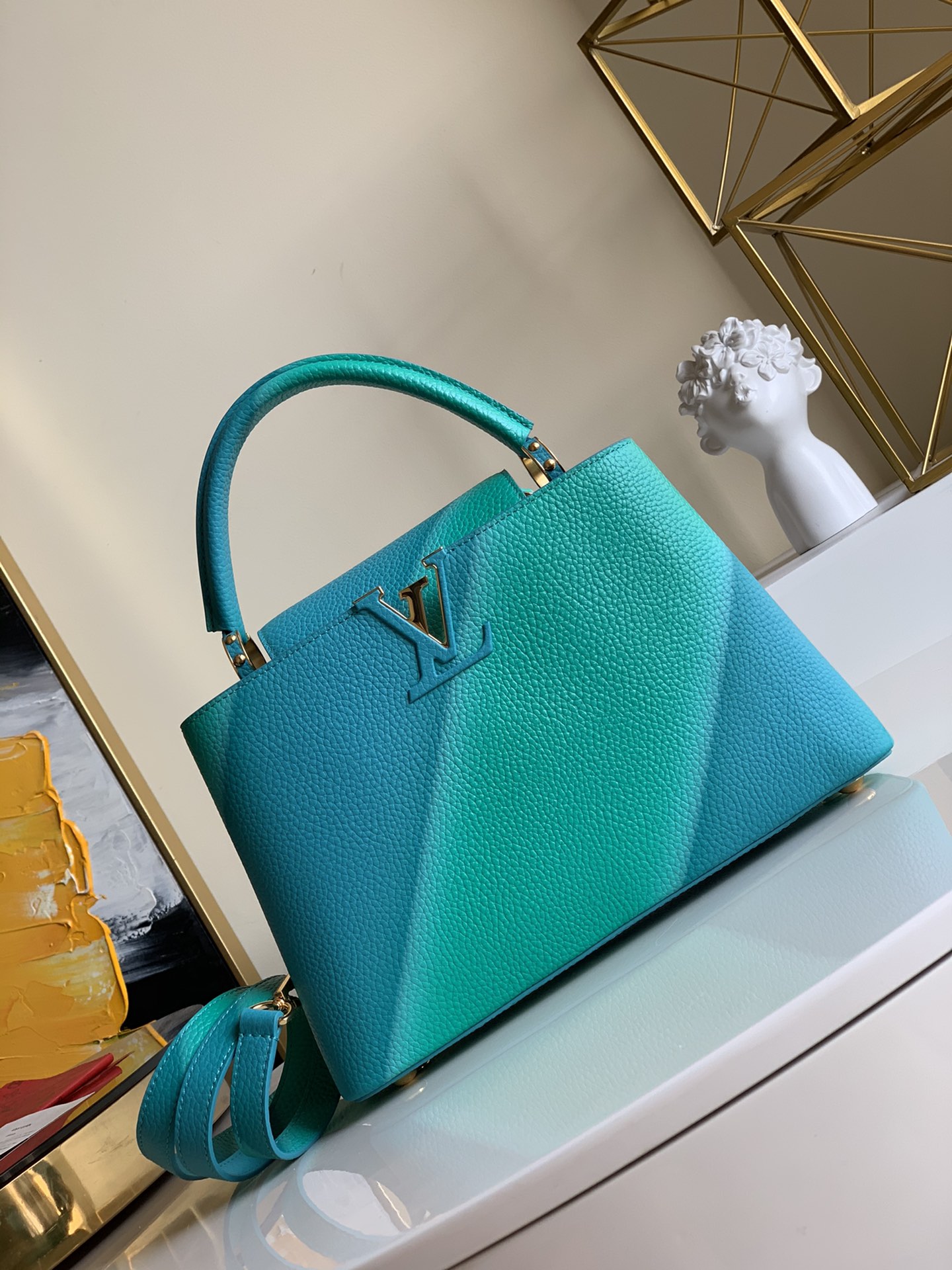 Louis Vuitton LV Capucines Replica
 Bags Handbags Blue Green Taurillon Calfskin Cowhide Winter Collection M55375