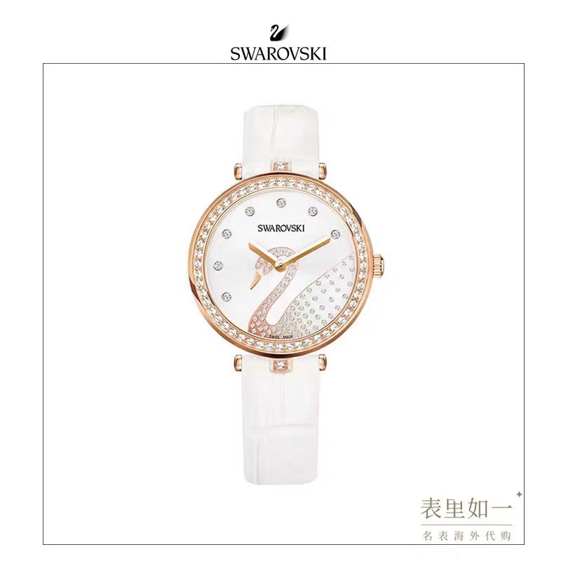Lacoste 施华洛世奇石英女表，精钢表壳饰以个性化又 的天鹅表面，搭配鳄鱼纹真皮表带 ，表径~34mm，闪耀