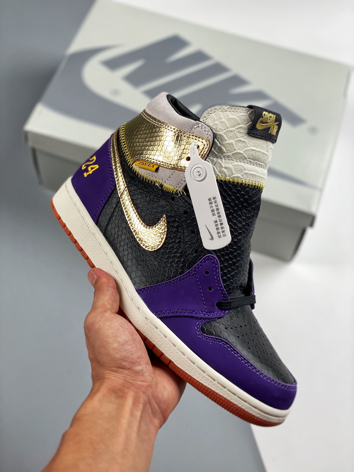 Nike Union x AJ1 The Shoe Surgeon AJ1 Jordan 1 collaboration Black Purple Gold Snake pattern Black Mamba commemorative …