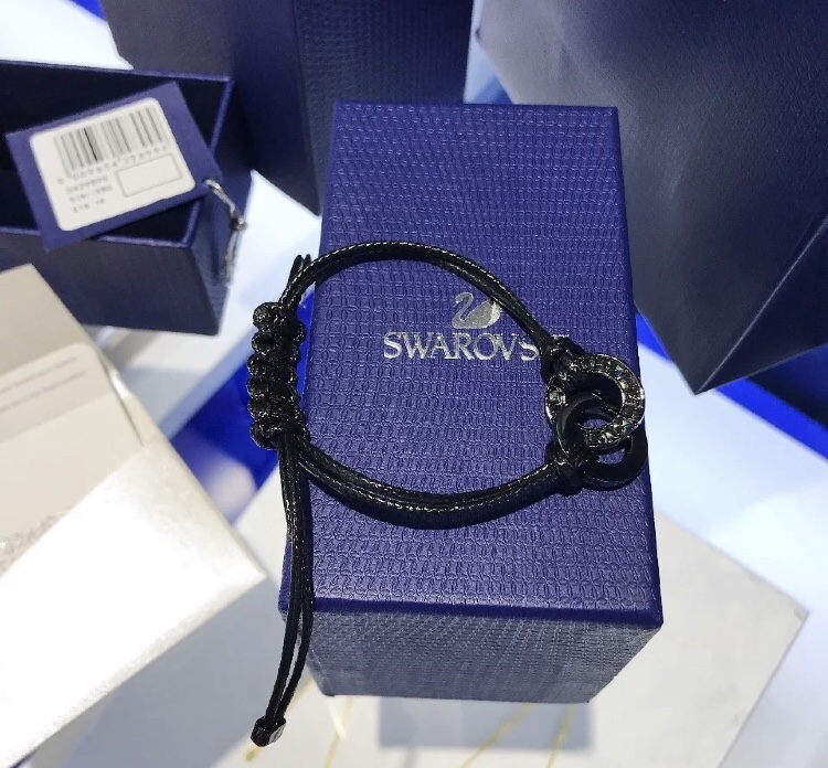 NO:766900,Swarovski black rope double ring bracelet for men and women, Swarovski bracelet, bracelet19860909施华洛黑绳双环手链 男女可戴款,施华洛手环,bracelet,Jewelry