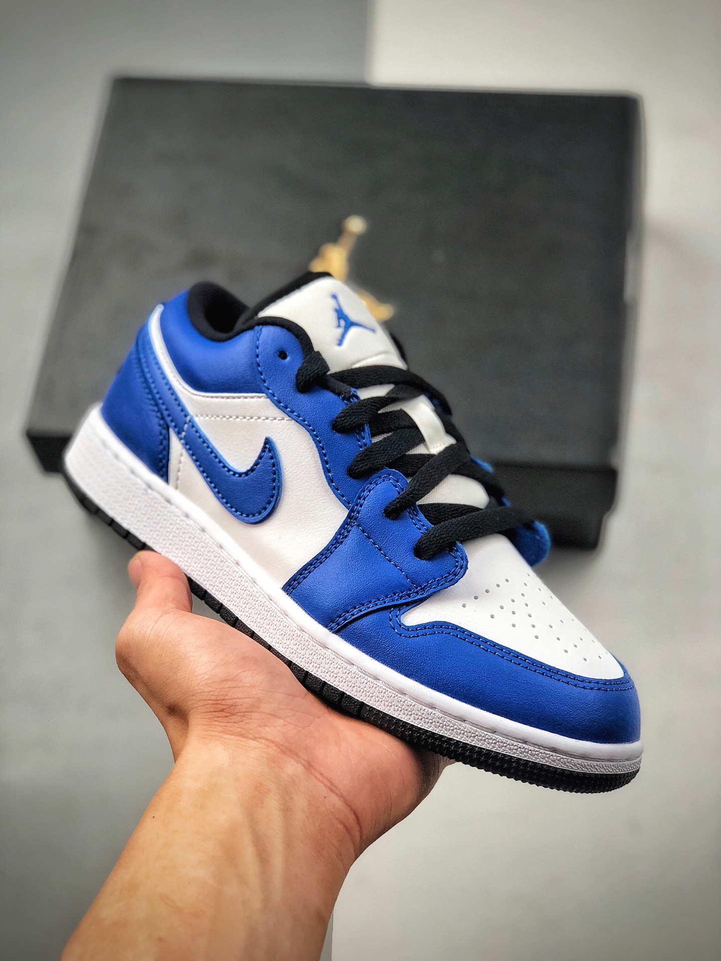 Air Jordan 1 Low Shadow AJ1 乔1 Zapatillas de skate casuales de caña baja con punta de cuero blanco y azul N.º de produc…