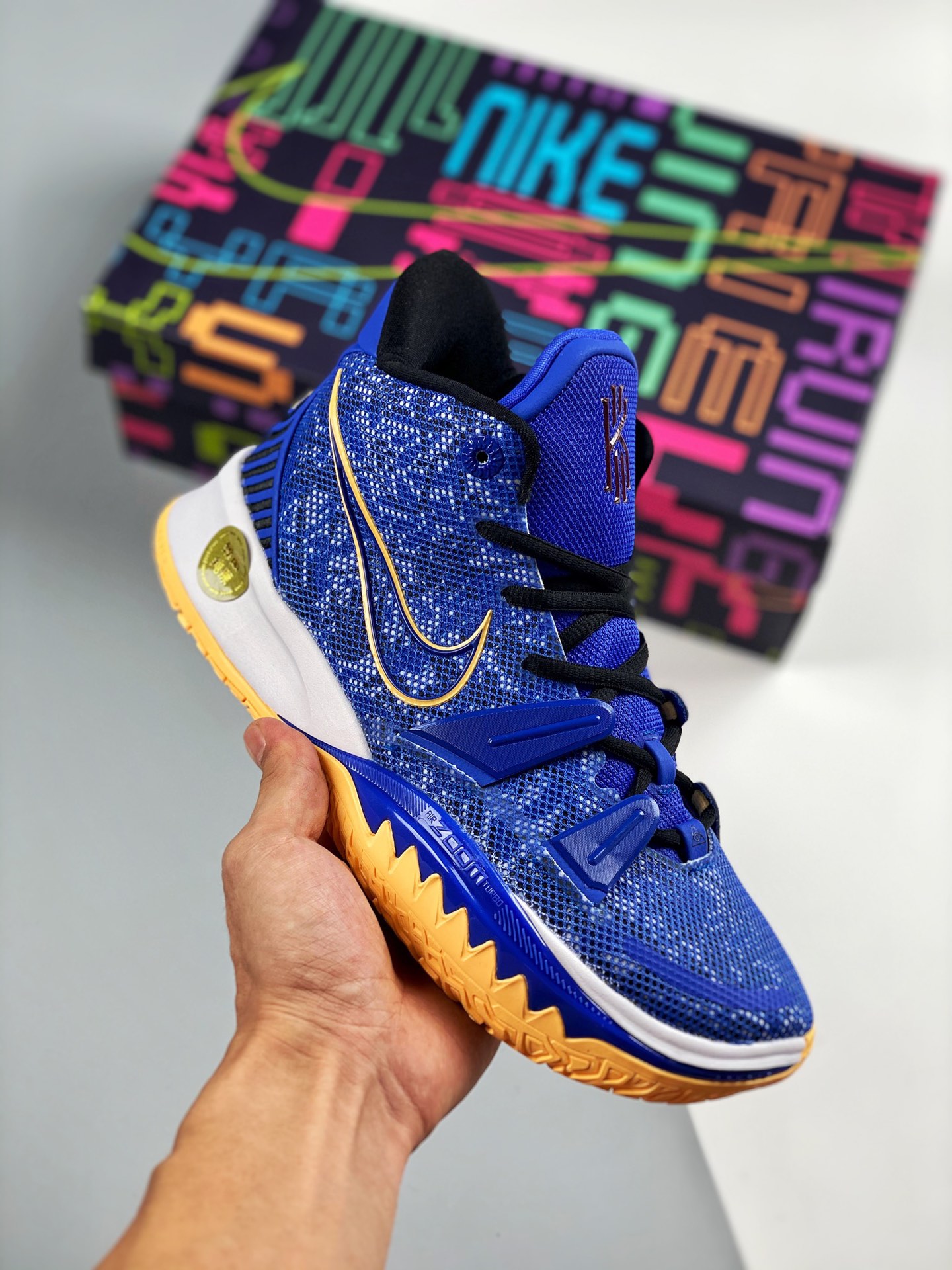 NK Kyrie 7 Pre Heat Ep Irving 7, color azul zafiro, edición exclusiva original, todo el zapato con bordado de archivo o…