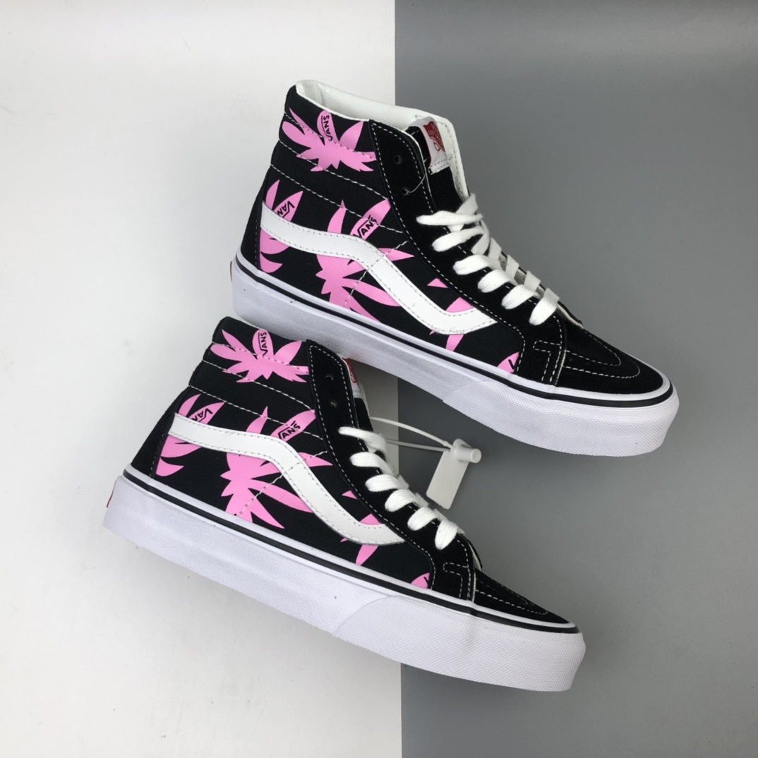 160 Vans SK8-Hi Vlt Lx 海外版粉色榈叶高帮休闲帆布板鞋 VN0A4CS5W43