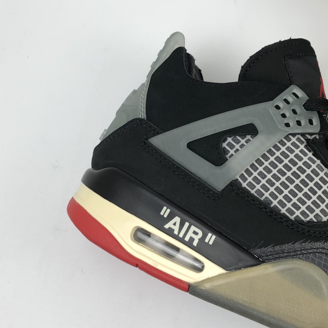 480 Off-White x Air Jordan 4 Retro 黑红 迈克尔·乔丹AJ4代中帮复古休闲运动文化篮球鞋 CV9388-001