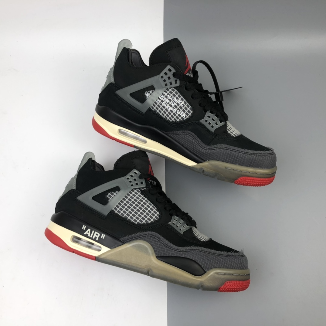 480 Off-White x Air Jordan 4 Retro 黑红 迈克尔·乔丹AJ4代中帮复古休闲运动文化篮球鞋 CV9388-001