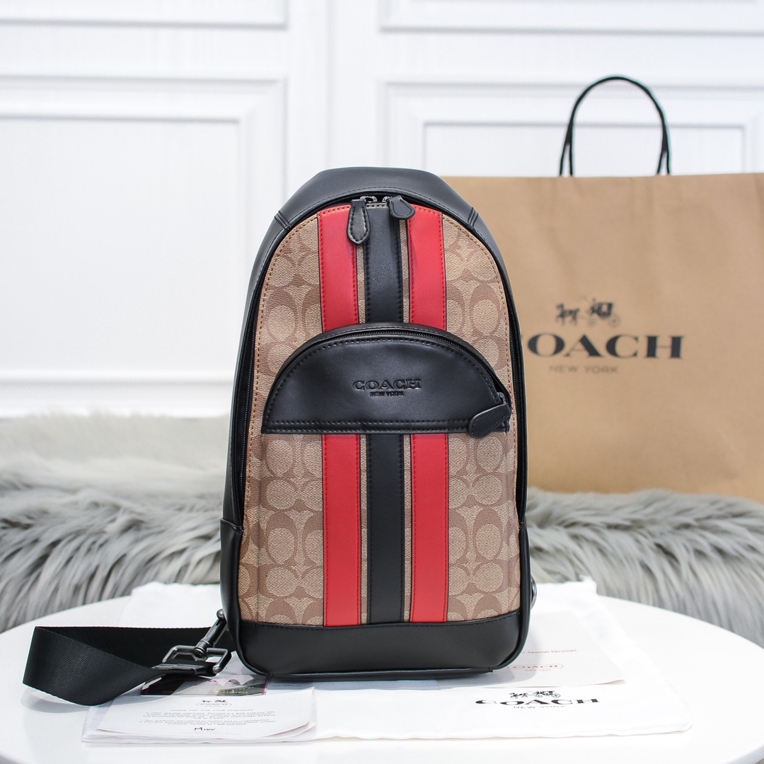 Coach COACH/蔻驰男包新款百搭休闲腰包85035 条纹撞色设计 又彰显男人本色 休闲商务日常出行一包通用