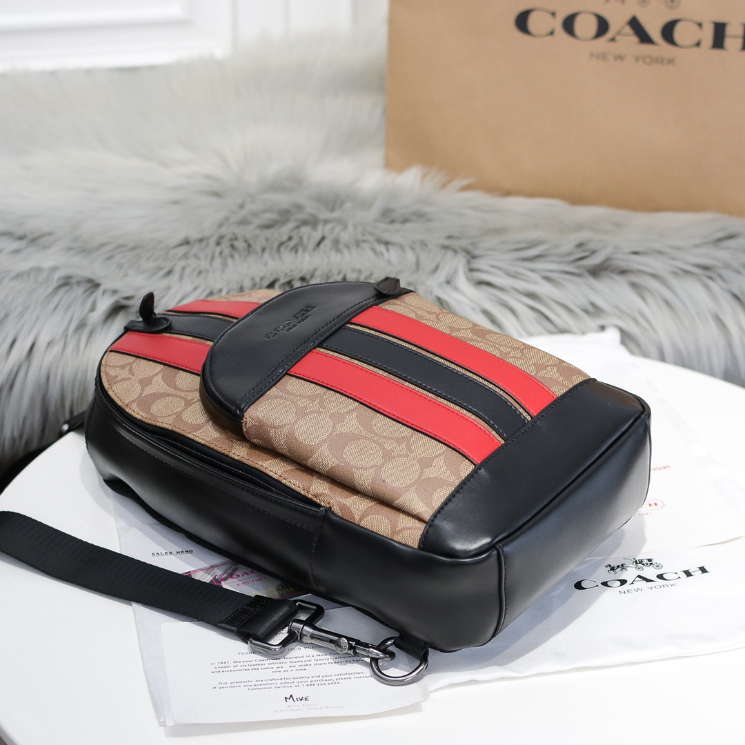Coach COACH/蔻驰男包新款百搭休闲腰包85035 条纹撞色设计 又彰显男人本色 休闲商务日常出行一包通用