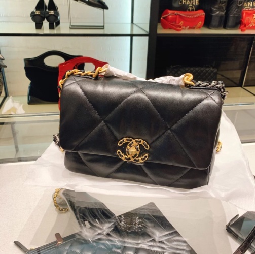 Chanel 19 Handbag: Black Goatskin Leather, Gold-Tone & Silver-Tone Metal 1 Chanel 19 Handbag: Black Goatskin Leather, Gold-Tone & Silver-Tone Metal