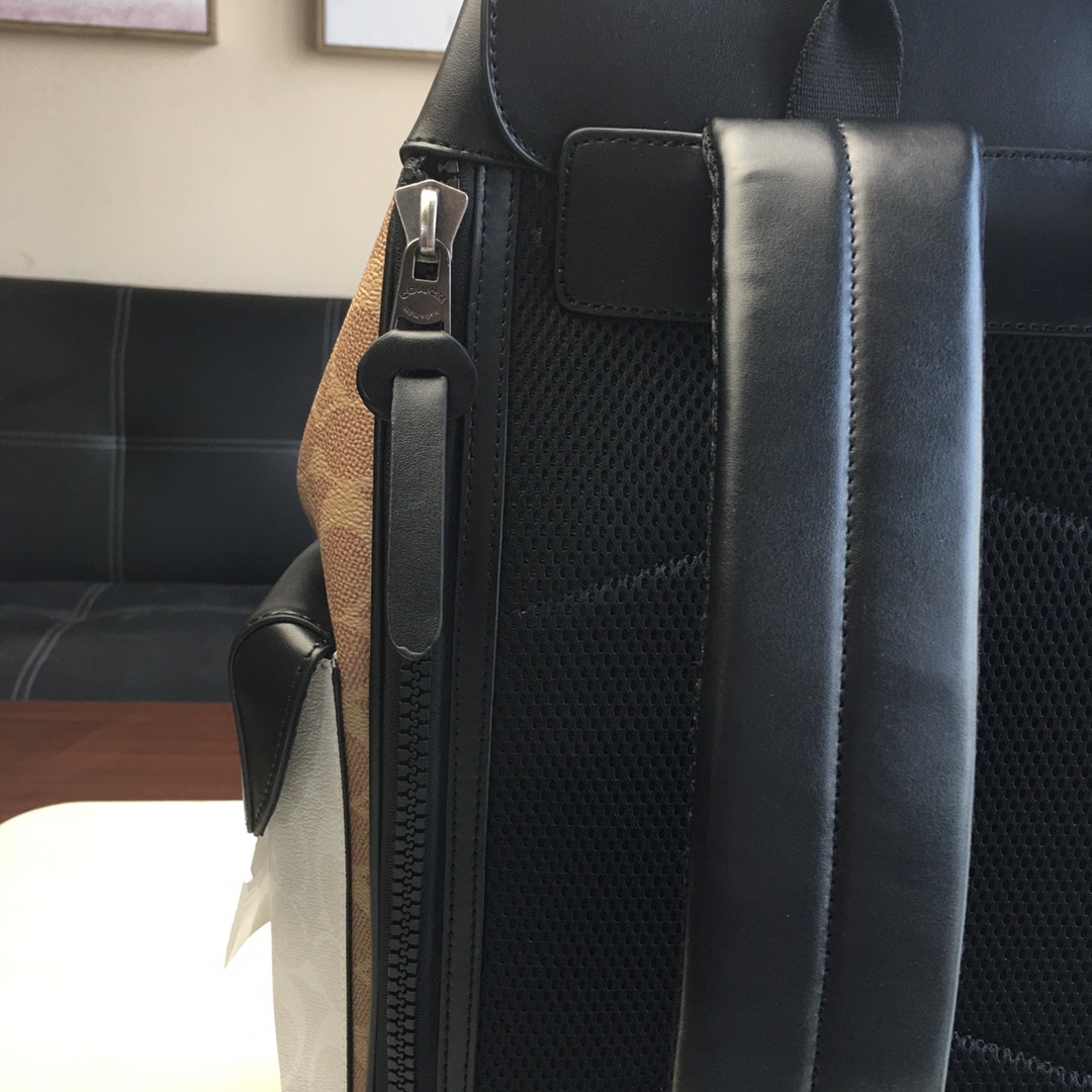 Coach COACH蔻驰5091黑色 男士老花帆布双肩背包男士双肩包 内置拉链/手机/多功能袋 内置安全扣口袋