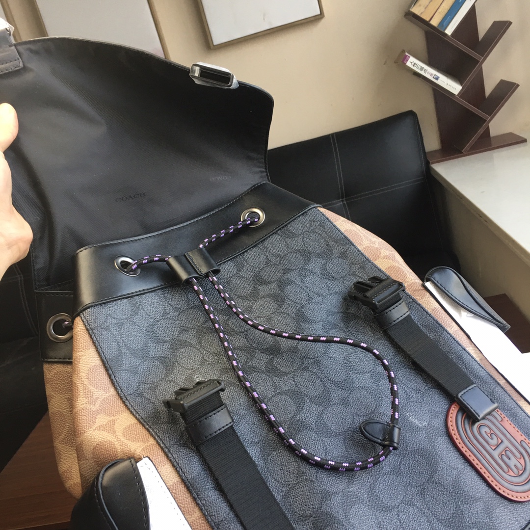 Coach COACH蔻驰5091黑色 男士老花帆布双肩背包男士双肩包 内置拉链/手机/多功能袋 内置安全扣口袋