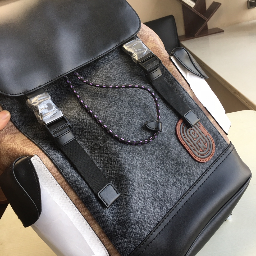 Coach COACH蔻驰5091黑色 男士老花帆布双肩背包男士双肩包 内置拉链/手机/多功能袋 内置安全扣口袋